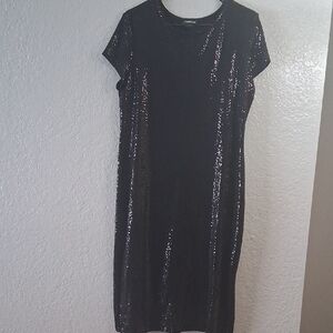 bebe Black Sequin Midi Sheath Dress
